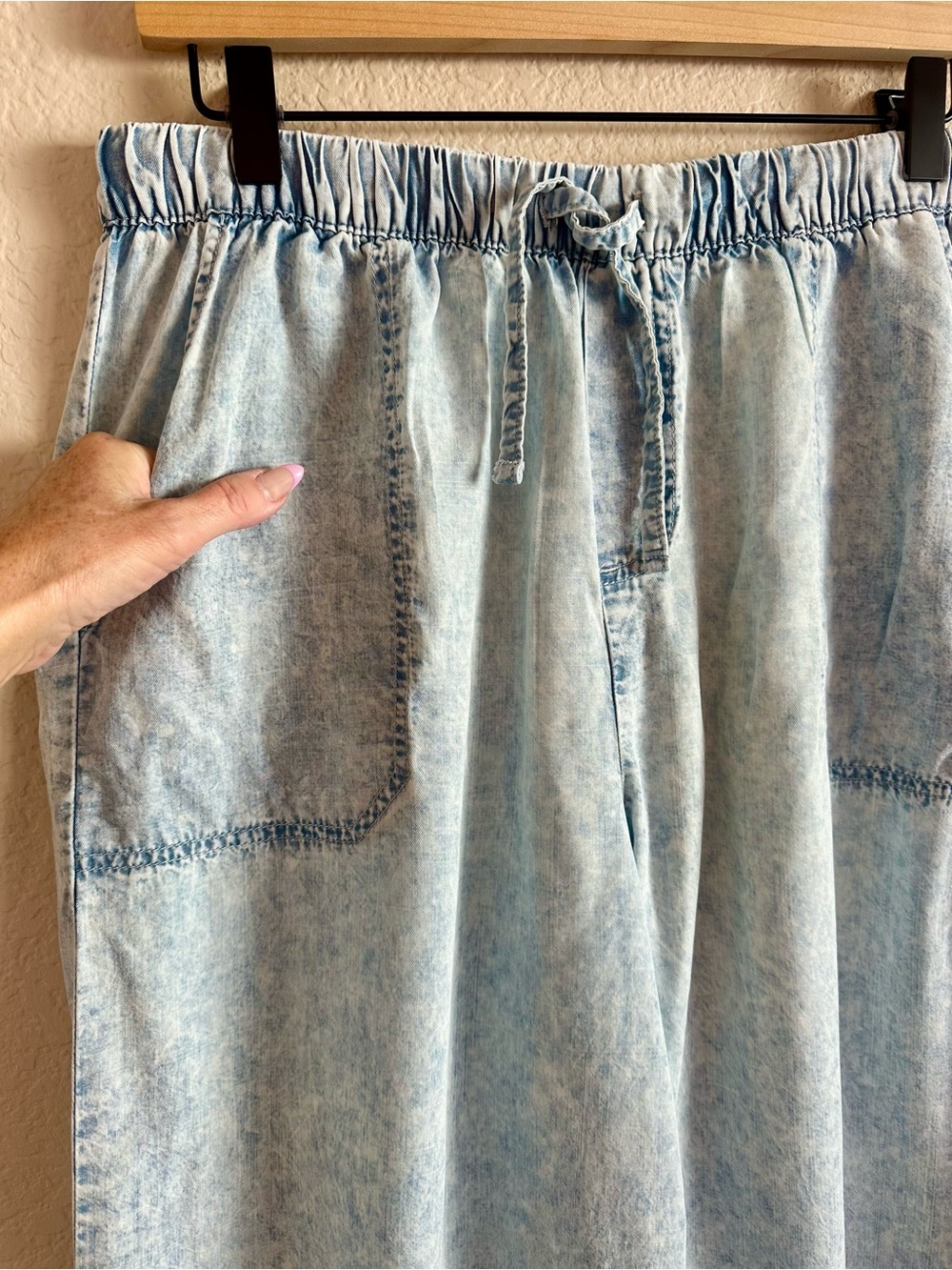Splendid Pants Wide Leg Blue Stone Wash Lyocell Pull On Pockets Women’s L Beach - Picture 3 of 14